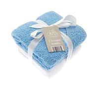 2 Soft White Elli and Raff Baby Hooded Bath Time Towel 100% Cotton Baby Gift (Blue)