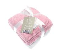 2 Soft White Elli and Raff Baby Hooded Bath Time Towel 100% Cotton Baby Gift (Pink)