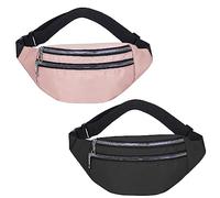 2 Solid Color Waist Bags, Adjustable Shoulder Straps, Large Capacity Zipper Waist Bag, Commuter Bag, Mobile Phone Bag, Waterproof Nylon Bag, Suitable for Men and Women (Black, Pink)