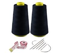 2 Spools Black Polyester Sewing Thread Kit, 3000 Yards Each, 40s/2 All-Purpose Connecting Threads for Sewing Machine and Hand Repair Works