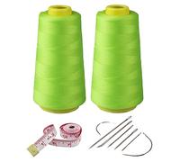 2 Spools Fluorescent Green Polyester Sewing Thread Kit, 3000 Yards Each, 40s/2 All-Purpose Connecting Threads for Sewing Machine and Hand Repair Works