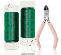 2 Spools of Green Florist Wire + 1 Piece of Jewellery Pliers, 0.7mm Baking Enamel Galvanised Floral Wire, DIY Floristry Wires for Wedding Wreaths, Christmas Wreaths, Flower Arrangement