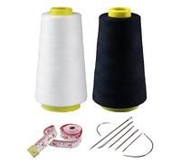 2 Spools Polyester Sewing Thread Kit, 3000 Yards Each, 40s/2 All-Purpose Connecting Threads for Sewing Machine and Hand Repair Works - White + Black