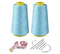 2 Spools Sewing Thread Kit Sky Blue Polyester Sewing Thread Spools, 3000 Yards Each Spool, 40s/2 All-Purpose Connecting Threads for Sewing Machine and Hand Repair Works