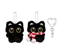 2 Squeaking Little Black Cat Pendants and 2 Love 8-Character Buckles, Cute Sounding Keychain, Black Scarf Decoration, Bag Decoration, Healing Cute Pendant.