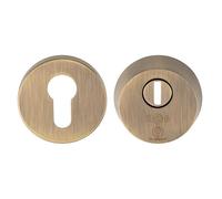 2 Star Security Escutcheon for Cylinder Lock and Keyhole, Antique Brass | Protective Surround, Residential & Commercial, Durable Construction, Euro Profile Compatible, Neat Finished Look