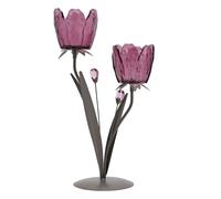 2 Stem Candle Holder With Plum Glass On Taupe Base Hestia Purple One Size