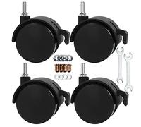 2" Stem Casters Replacement Casters Threaded Swivel Furniture Caster Wheels with Brakes 100Lbs (M6-1.0x15mm-Black)