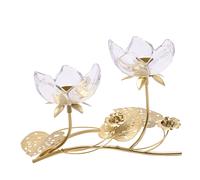 2 Stem Clear Glass Candle Holder With Gold Leaves Hestia Gold One Size