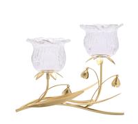 2 Stem Clear Glass Flower Candle Holder With Gold Stem Hestia Gold One Size