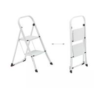 2 Step 3 Step Steel Portable Folding Heavy Duty Anti Slip Step Ladders For DIY Gardening 150kg Capacity Kitchen Home Industrial Strong Durable Space Saving Safety Lock Ladders (Full White, 2 Steps)