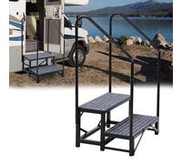 2 Step Caravan Stairs with Single Handrail, Heavy Duty Motorhome Steps for Static Caravan, Non-Slip Hot Tub Steps with Mats, 300kg Capacity, Portable Steps for Campervan, Spa, Outdoor Pool, Pets