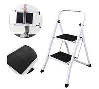 2 Step Heavy Duty Steel Ladder, Portable Folding Ladder with Rubber Anti Slip Mats & Feet, 300lbs Max Capacity, for Kitchen, Garage, Garden