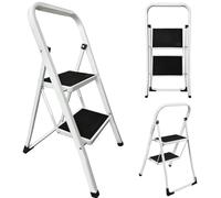 2 Step Ladder, 2-Step Folding DIY Stepladder, Portable 2 Tread Steel Step Ladder, Lightweight Folding Step Stools for Adults with Anti-Slip Pedal, Collapsible for Compact Storage, 150Kg Max Capacity