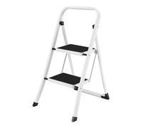 2 Tread Step Ladder White Alloy Steel Anti Slip Treads