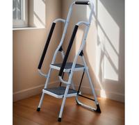Gr8 Home 2 Step Ladder Folding Step Stool with Safety Grab Rail Banister Bar Handrail Support | Heavy Duty Steel Small Step Ladder | Non Slip Wide Pedals Folding Step for Home DIY Cleaning