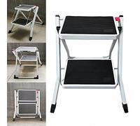 2 Step Ladder Folding Step Stool for Kitchen Caravan Home and Office, Compact Portable Steel Stepladder, Wide Pedal, Anti-Slip Feet, Multi-Use Ladder