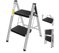 2 Step Ladder, Folding Step Stool with Anti-Slip Stable for Kitchen Home Adult, Double Side Folding Step Stool, 150KG Capacity Black