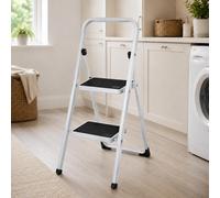 Gr8 Home 2 Step Ladder Folding Stool Non Slip Tread Heavy Duty Steel Foldable Home Diy, White