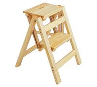 2 Step Ladder Heavy Duty Wood, Folding Step Stool, Kitchen Step Fold Away with Anti-Slip Wide Pedal, Non Slip Large Steps Ladder, Holds Up to 150 kg
