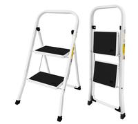 2 Step Ladder, Portable Folding Lightweight Sturdy Steel Ladder with Anti Slip Feet, Easy to Store Step Stools for DIY and Gardening, 150kg Capacity