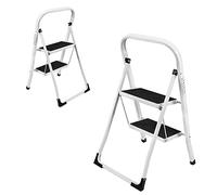2 Step Ladders, Folding Step Ladder Lightweight Step Stool, 2 Tread Anti-slip Indoor Stool Stairs Extendable Steel Step Ladders with Hand Grip for Household & Office