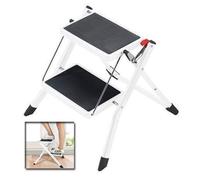 2 Step MINI Ladder Heavy Duty Steel Folding Portable Kitchen Stool Caravan Home Garden Tool Lightweight Safety Anti-Slip Mat Tread, UK Stock