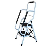 2 Step Safety Stepladder - White Foldable Ladder With Wide Non-Slip Treads, Safety Handrail & Rubber Ferrules - H110 X W48 X D46Cm