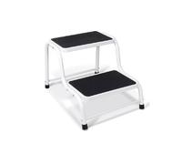 2-Step Step Stool Ladder with Anti-Slip Grooves & Rubber Pads Non-Slip Treads, Metal Frame, White and Black - Heavy Duty Footstool for Home, Kitchen & Office Camper Van Camping Caravan Step-stool