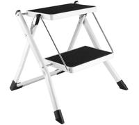 2 Step Stool, Folding Step Ladder Mini Steel Stepladders Anti-slip Sturdy Steps Wide Pedal With