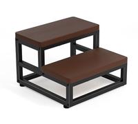 2 Step Stool for Adults and Kids, Heavy Duty Waterproof HDPE Foot Stool, Non-Slip Footrest with Adjustable Feet, Sturdy Metal Frame for Kitchen, Bathroom, Bedroom, RV, Outdoor