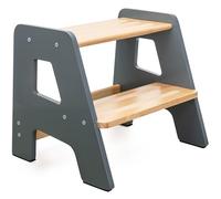 2-Step Wooden Step Stool for Toddlers | Kids Stool for Bathroom Sink & Kitchen Use | Non-Slip Step | Wooden Stool for Children Ages 2+ Years Gray