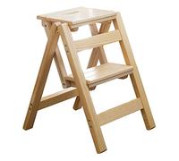 2-Step Wooden Stool - Heavy-Duty Pine Folding Step Stool for Kitchen - 330 lbs Weight Capacity Portable & Space-Saving Design for Easy Storage