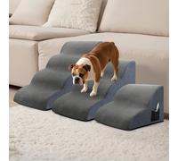 (2 Steps (38cm x 40cm x 27cm)) Skylos High-Density Foam Dog Stairs Ramp, Non-Slip Washable Cover for Bed & Sofa - Grey, 2/3/4 Step