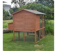 2-Story Bunny Cage, Indoor and Outdoor Rabbit Hutch with Waterproof Roof, Wooden Large Poultry Cage for Chicken Duck Guinea Pig