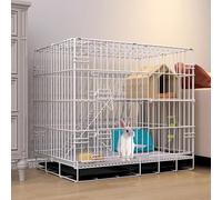 2-Story Indoor Rabbit Cage, Foldable Metal Hutch With Pull-Out Tray For Bunnies, Ferrets, Chinchillas, Hedgehogs, Guinea Pigs & Small Pets - Spacious & Easy To Clean,White-70 * 50 * 60cm