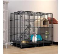 2-Story Rabbit Cage Indoor Bunny Hutch Folding Metal Bunny Crate with Pull-out Tray Guinea Pig Cage Small Animals House for Ferret, Chinchilla, Hedgehog