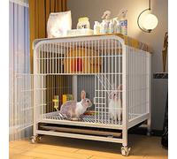 2-Story Rabbit & Guinea Pig Cage on Wheels - Leakproof Plastic Tray, Wire Floor Small Animal House, Easy Mobility, White, 60x45cm - Ideal for Bunnies & Small Pets