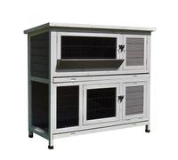 2 Story Wood Rabbit/Bunny Hutch Indoor Outdoor Rabbit House Guinea Pig Cage Pet House with Ventilation Door Removable Tray Waterproof Roof