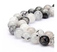 2 Strands Natural Black Quartz Rutilated Healing Gemstone 8mm Round Loose Beads Gem Stone Spacer (88-94pcs) for Craft Jewelry Making O9A7-8