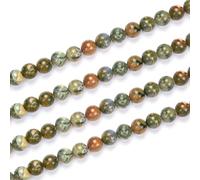 2 Strands Natural Green Rhyolite Rainforest Jasper Healing Gemstone 10mm (0.39 inch) Round Loose Beads Gem Stone Spacer (68-72pcs) for Craft Jewelry Making O9A-10