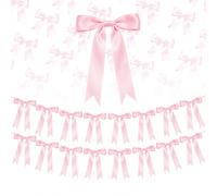 2 Strings Pink Bow Garland Banner Decorations, 16Pcs Pre-Strung Satin Ribbon with 6.7ft Chain for Girl Pink Ribbon Bow Banner Coquette Room Birthday Baby Bridal Shower Wedding Bachelorette Party Decor