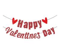 2 Strings Valentines Day Decorations Valentines Banner Bunting,Glitter Paper Valentines Day Decorations Red Love Heart Garland for Birthday Wedding Anniversary Engagement Heart Decorations Hanging