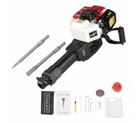 2-Stroke Petrol Demolition Jack Hammer with Pointed and Flat Chisel 1900W Concrete Drill Breaker Kit Jackhammer Concrete Breaker Post Driver Fende Knocker Jack Hammer Vibration-Cushioned Handle