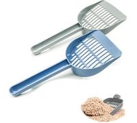 2 Strong Cat Litter Scoop, Plastic Cat Litter Shovel Cat Poop Scoop Cat Litter Tray Scoop Handy Sand Sifter Poop Sieve Cleaning Tool Shovel Scoop Cat Scoop Set (Blue & Grey)