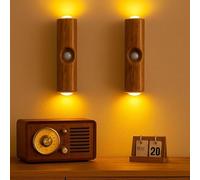 2 Stück Portable Wall Mounted Night Light, USB Rechargeable Magnetic LED Wall Lamp, Motion Sensor Light Indoor, Wireless Stick on Hallway Lamp,for Hallways,Bedrooms,Bathroom,Living Room (Holzmaserung)