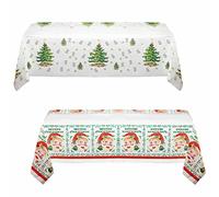 2 Style 108*180cm Christmas Disposable Tablecloths,Christmas Tree,Holly Santa Xmas Tablecloth Design Waterproof Table Cloth,Rectangle Table Cloth Party for Christmas Dinner Winter Holiday Party Décor