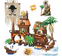 2 Styles Pirate Island Building Block Set, 833 PCS Transforming Pirate Wharf and Ship Building Kits, Creative STEM Architecture Bricks Model Toys, Gifts for Kids and Adults
