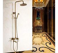 2 Styles Wall Mounted Mixer Valve Rainfall Antique Brass Shower Faucet Complete Sets + 8 inch Brass Shower Head + Hand Shower + Hose-2, LWX