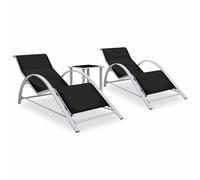 2× Sun Loungers Set Outdoor Garden Seating glass Table Chairs Aluminium Black